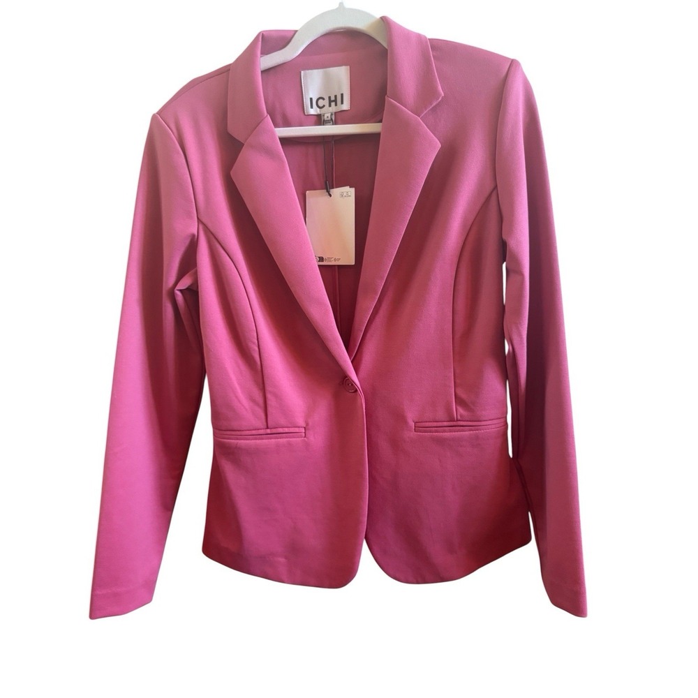 NWT Ichi IHLexi Medium Pink Modern Woman's Blazer One Button Closure Slim Lapels